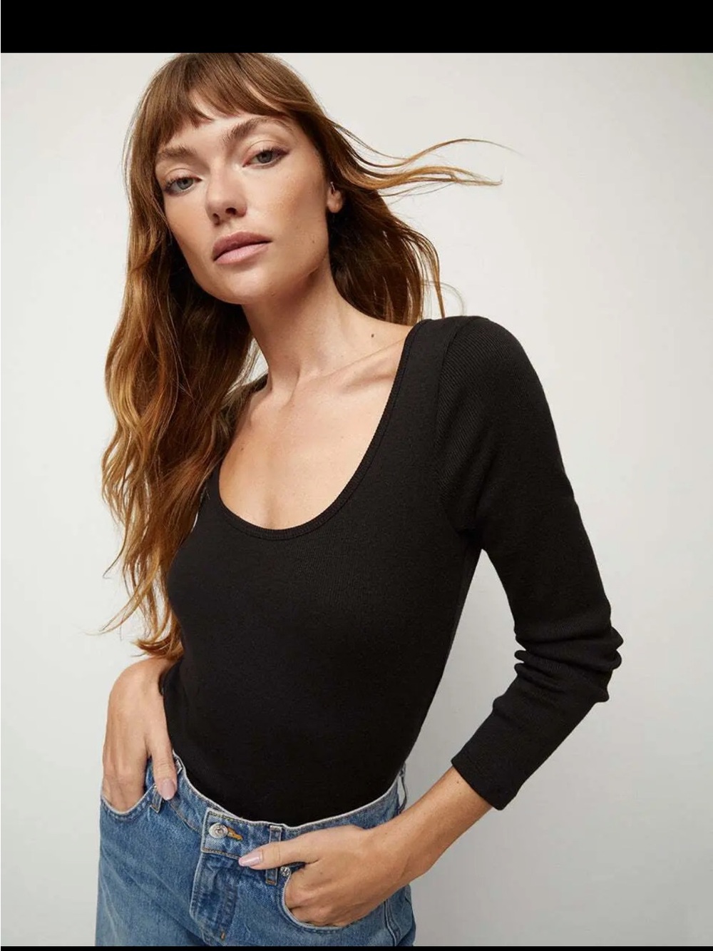 Veronica Beard Calabra Scoop Neck Black Top